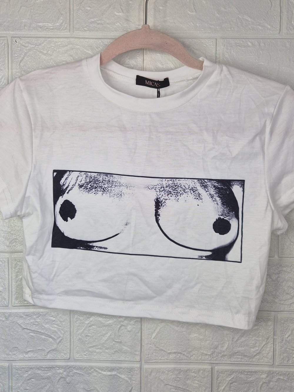 Micas NSFW Graphic Tee Size M nwt Crop Shirt Black/White